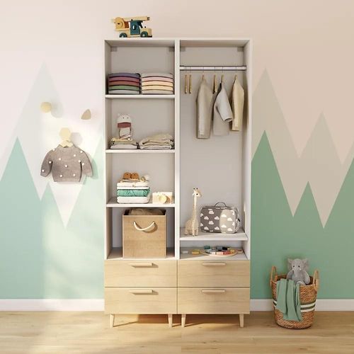 Dressing Bicolore Sur Pieds 4 Tiroirs Chambre Enfant Goodhome Atomia H. 198,5 X L. 100 X P. 45 Cm