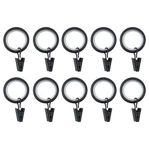 10 anneaux clip pour barre à rideau Araxos GoodHome ¿16/19 mm noir