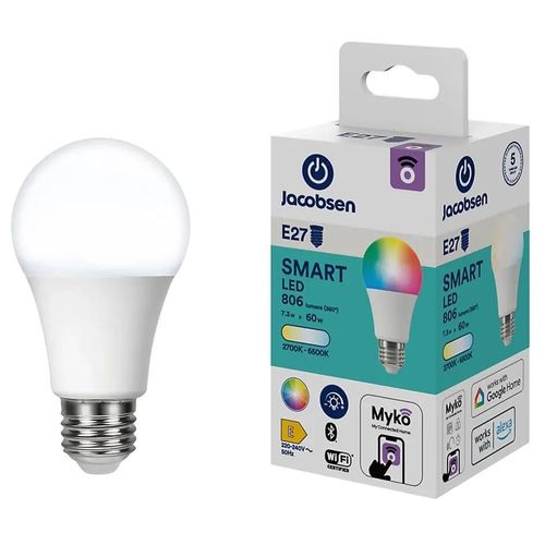 Ampoule Led Connectée Myko E27 A60 Standard 806lm=60w Variation De Blancs Et Couleurs Jacobsen Blanc