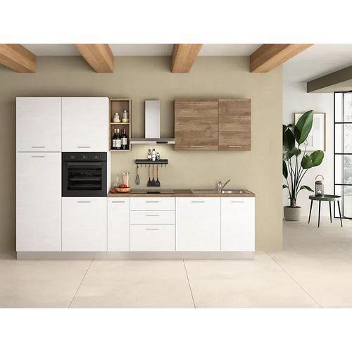Cuisine Complète Montée All In Daphne Blanc Et Imitation Chêne L. 315 Cm Avec Électroménager