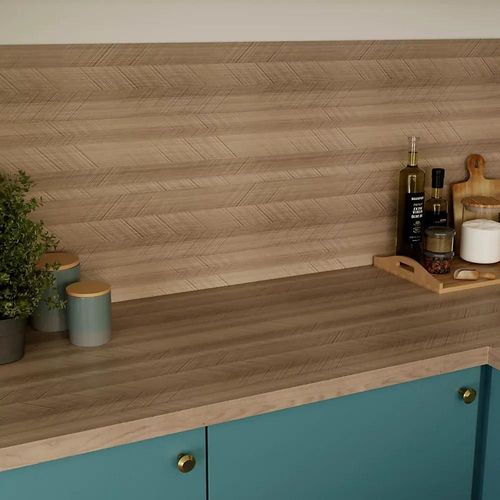 Plan De Travail Stratifié Aspect Chevron Chêne Goodhome Berberis L.300 X L.62 X Ép.3,8 Cm