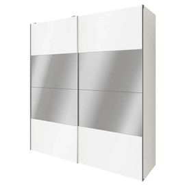 Armoire Penderie Portes Coulissantes Blanches Et Miroir Goodhome Atomia H. 225 X L. 200 X P. 63,5 Cm
