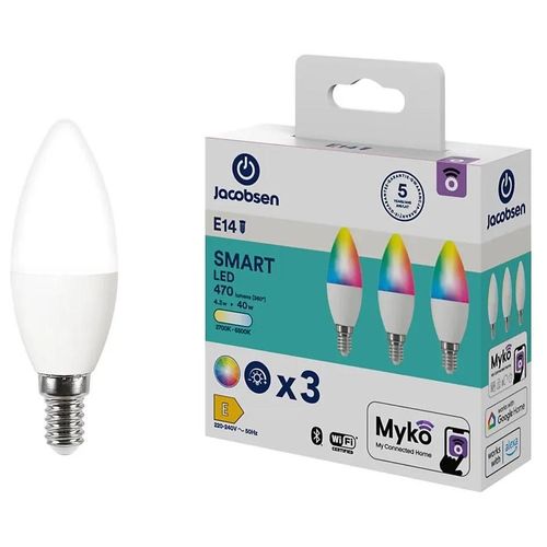 3 Ampoules Led Connectées Myko E14 Flamme 470lm=40w Variation De Blancs Et Couleurs Jacobsen Blanc