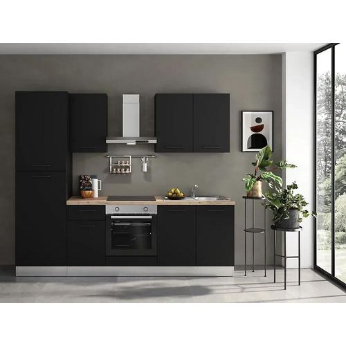 Cuisine Complète Montée All In Ornella Noir L. 255 Cm Avec Électroménager
