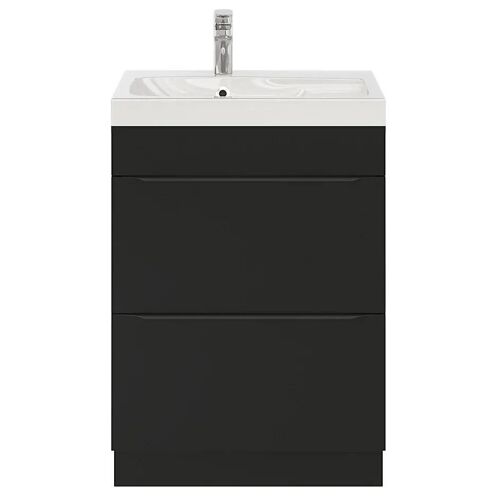 Ensemble salle de bains l.60 cm meuble à poser Imandra noir mat + plan vasque résine blanc