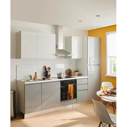 Cuisine Complète Pré-Montée All In Alice Gris Et Blanc L.270 Cm Avec Électroménager