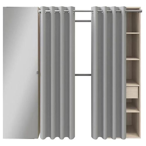 Dressing Avec Rideau Et Porte Miroir Effet Chêne Goodhome Atomia H. 187,5 X L. 200 X P. 45 Cm