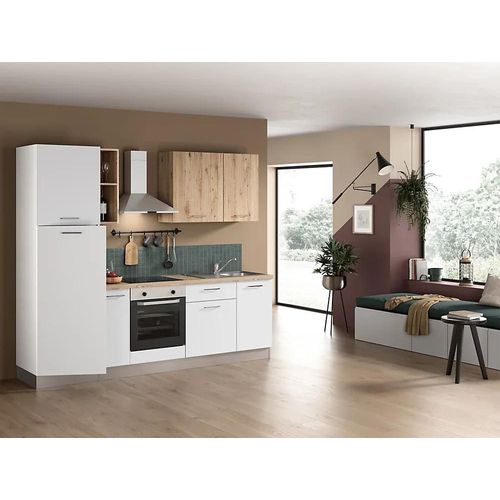 Cuisine Complète Pré-Montée All In Urban Décor Bois Et Blanc Mat L. 255 Cm Avec Électroménager