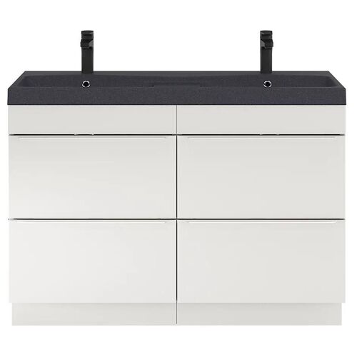 Ensemble salle de bains l.120 cm meuble à poser Imandra blanc brillant + plan double vasque résine noir