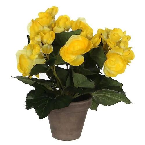 Begonia jaune artficiel ø20 x h.25 cm en pot Stan gris ø9 cm