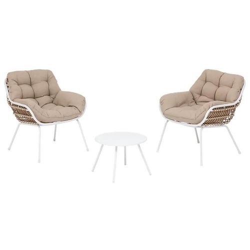 Salon Bas De Jardin Paopao Blanc Et Beige 2 Personnes