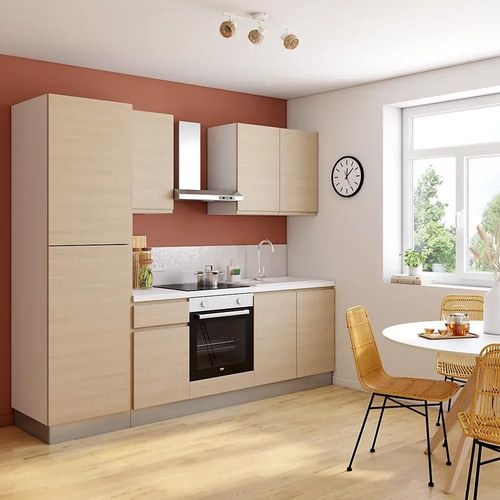 Cuisine Complète Montée All In Carla Imitation Chêne L. 255 Cm Avec Électroménager