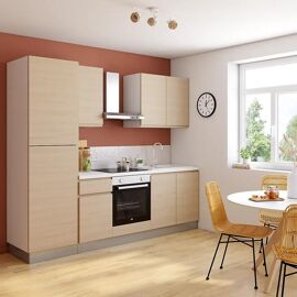 Cuisine Complète Montée All In Carla Imitation Chêne L. 255 Cm Avec Électroménager