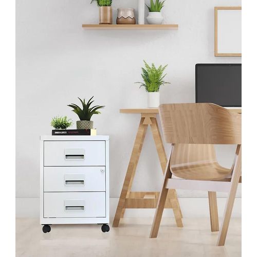 Caisson De Bureau En Métal 3 Tiroirs Avec Roulettes Snor Blanc L. 40 X H. 57 X P. 40 Cm