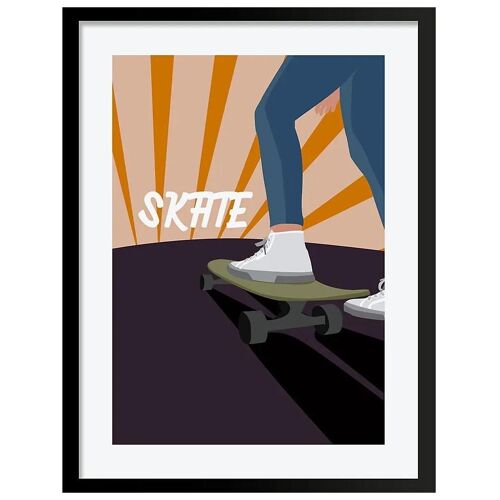 Image encadrée multicolore Skateboard l.30 x H.40 cm