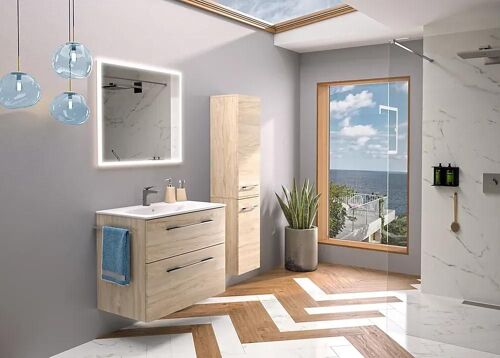 Ensemble meuble sous vasque l.80 cm chêne + vasque céramique Selva Geberit