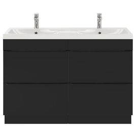 Ensemble Salle De Bains L.120 Cm Meuble À Poser Imandra Noir Mat + Plan Double Vasque Résine Blanc