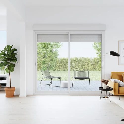 Baie vitrée coulissante alu + volet roulant motorisé Goodhome blanc - l.180 x h.215 cm - Uw 1,7