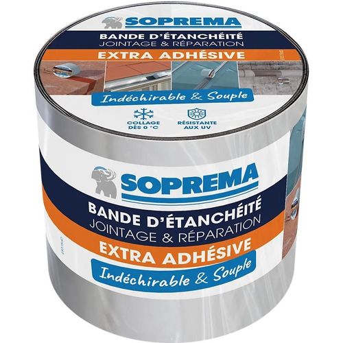 Bande d'étanchéité Extra Adhésive Soprema aluminium 10cm x 5m, ép. 0.6mm