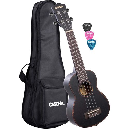 Cascha Hh 2262l Premium Mahogany Set Ukulélé Soprano Noir Pour Gaucher