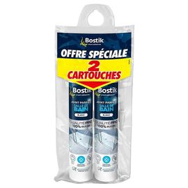 Mastic d'étanchéité spécial salle de bain blanc Bostik Joint Parfait tous matériaux, lot de 2 cartouches de 280 ml