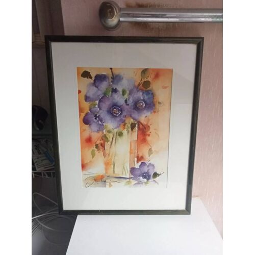 Tableau Ancien Sous Verre Signé 43,5 Cm X 35 Cm