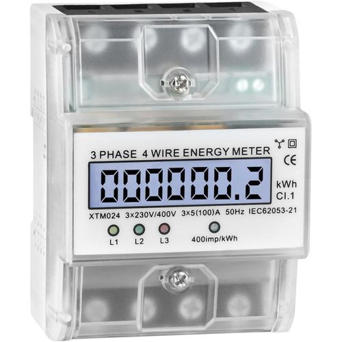 LIKO-Compteur Électrique Numérique 3 Phases 4 Fils, 230/400 V 5-100 A, Calibré, Lcd, Compteur Triphasé, Compteur Électrique Pour Prise De Courant, Compteur Électrique 3 Phases Pour Systèmes De Mesure