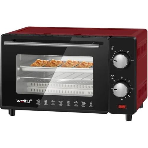 Mini Four Électrique - WOLTU - 10L - 650W - Rouge - Chauffage, décongélation, cuisson, rôtissage, grillage