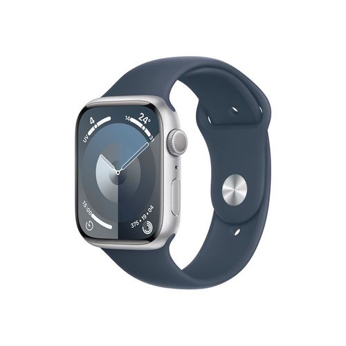 Apple Watch Series 9 GPS - Boîtier Aluminium 45 mm Argent - Bleu Orage - Bracelet M/L