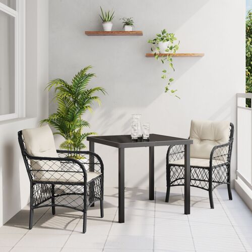 Vidaxl Ensemble Repas Jardin 3 Pièces Avec Coussins Noir Poly Rotin