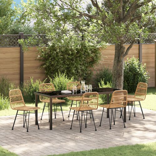 vidaXL Ensemble de dinette de jardin 7 pièces brun poly rotin