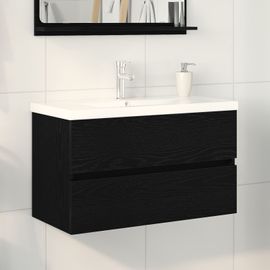 Meuble Sous Lavabo Vidaxl Avec Vasque Intégrée Chêne Noir Bois D'ingénierie, Meuble Sous Lavabo Vidaxl Chêne Noir 80x38,5x45 Cm Bois D'ingénierie