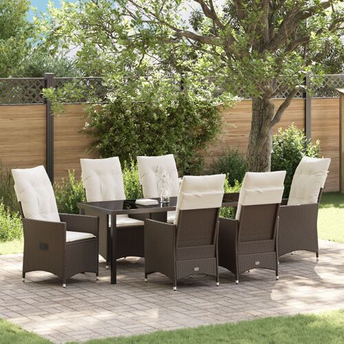Vidaxl Ensemble De Repas De Jardin 7 Pièces Avec Coussins En Poly Rattan Brun