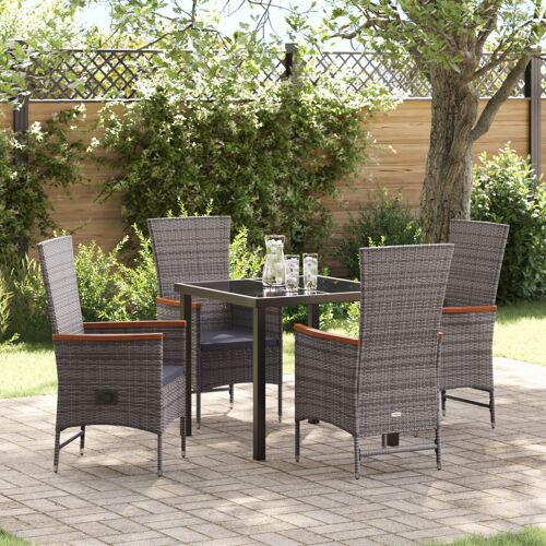 vidaXL Ensemble de dîner de jardin 5 pièces avec coussins en rattan poly gris