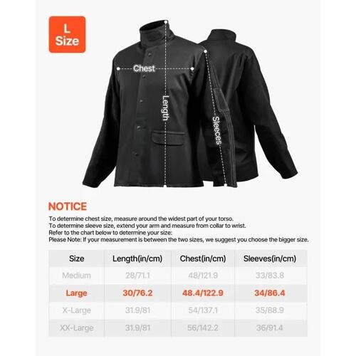 Veste de Soudage-VEVOR-taille L-Manteau de Protection-Manches en Cuir de Vachette et Corps en Coton Ignifuge