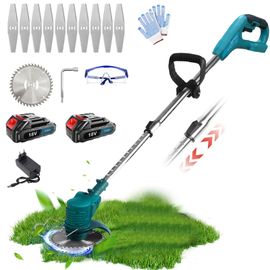 Coupe-bordure sans fil 30mm coupe-herbe électrique avec kits de lames compatible avec le batterie Makita avec 2 batteries 3,0 A et chargeur