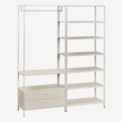 Armoire modulaire ouverte Janine 2 pièces avec tiroirs et étagères en acier Tapioca Beige