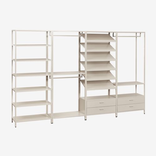 Armoire modulaire ouverte Janine 4 pièces avec étagères en acier Tapioca Beige