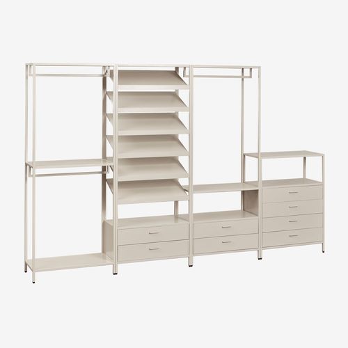 Armoire Modulaire Ouverte 4 Pièces Janine Avec Tiroirs En Acier Tapioca Beige