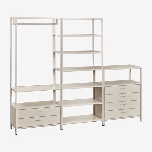 Armoire Modulaire Ouverte 3 Pièces Janine Avec Tiroirs En Acier Tapioca Beige