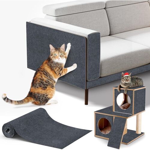 Kalanka-Tapis Griffoir Chat Autocollant, Protection Canapé Anti-Griffes & Mur, Tapis Grattoir En Feutre Découpable (Diy), Revêtement Adhésif Pour Remplacer Sisal Arbre À Chat (Gris Foncé, 40 X 100 Cm
