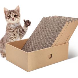 Cmws-5 Pièces Grattoir Chat Carton, Grattoir Chats Avec Boîte, 32.5x23.5x11cm, Griffoir Pour Chats Ondulé Avec Herbe À Chat, Tapis Griffoir De Grattage, Jouer Et Dormir
