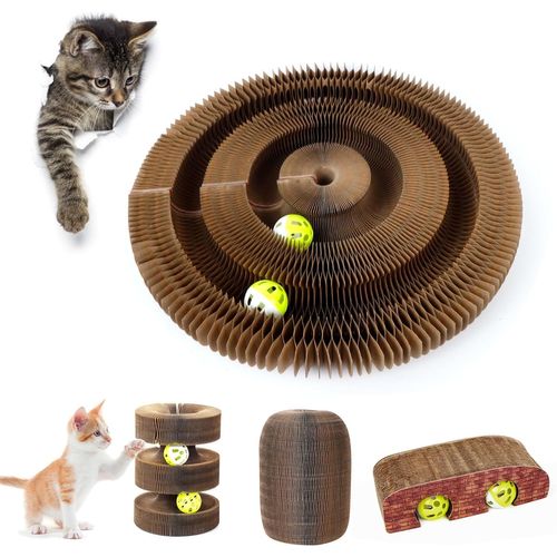 Cmws-Jouet Chat Interactif,Jeu Interactif Chat Avec Balle À Cloche,Jouets Pour Chats Interieur,Cat Toy Pliable,Bille Sur Piste Modulable,Papier En Nid D'abeille