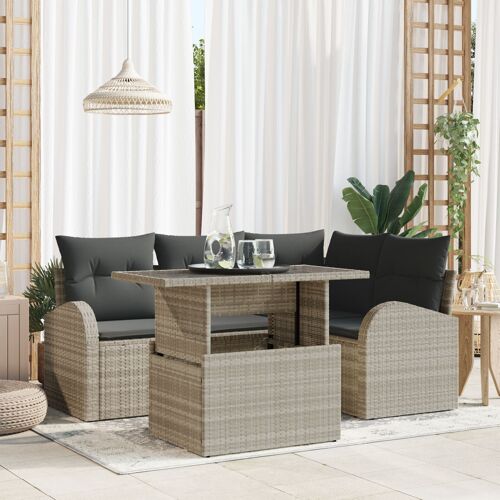 Vidaxl Set De Canapé De Jardin 5 Pièces Avec Coussins Gris Clair Poly Rotin