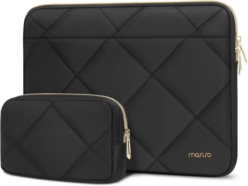 acdsgd-Housse Ordinateur Portable 13-14 Pouces,Compatible avec MacBook Air 13 13,6 M4 M3 M2 M1/Pro 14,HP Dell ASUS Lenovo,Housse Horizontale Matelassée en Losange avec Petit Sac,Noir