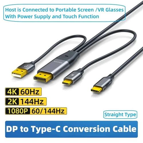 Convertisseur DP vers type-c 2K 144Hz/4K 60Hz, alimentation par bande, adaptateur tactile connecté à l'écran Portable ou aux lunettes intelligentes VR/Air-2m-straight