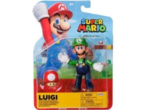 Set Figurine Mario : Luigi Avec Super Champignon - Set Figurine Articule Collection 11 Cm + 1 Carte Tigre - Enfant