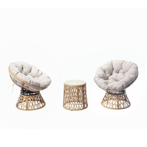 Salon De Jardin 2 Fauteuils Rotatifs Et 1 Table Papasan