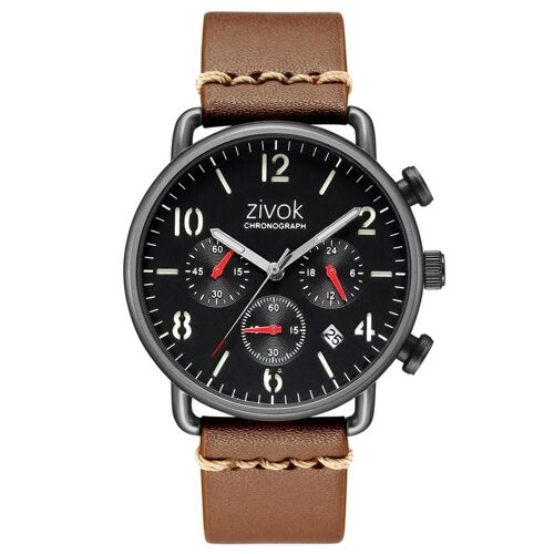 Zivok Multifonction Sports Hommes Simple Pu Bracelet Étanche Chronographe Quartz Montre-Bracelet