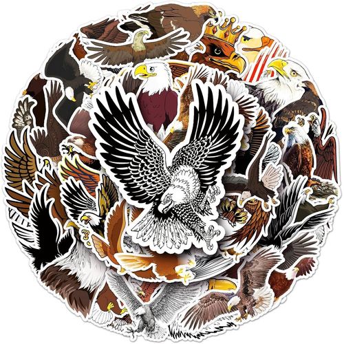 KAL-Lot De 50 Autocollants Aigle Pour Bouteilles D'Eau Pour Ordinateur Portable Téléphone Guitare Skateboard Valise Vélo Aigle Vinyle Autocollants Imperméables Esthétiques Pour Adolescents,
